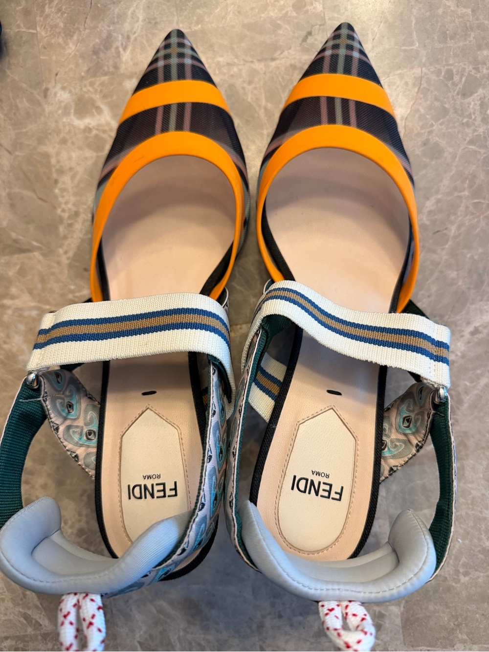 Fendi Women’s Orange Plaid Pointed-Toe Strap Kitten Heels - Picture 4 of 4